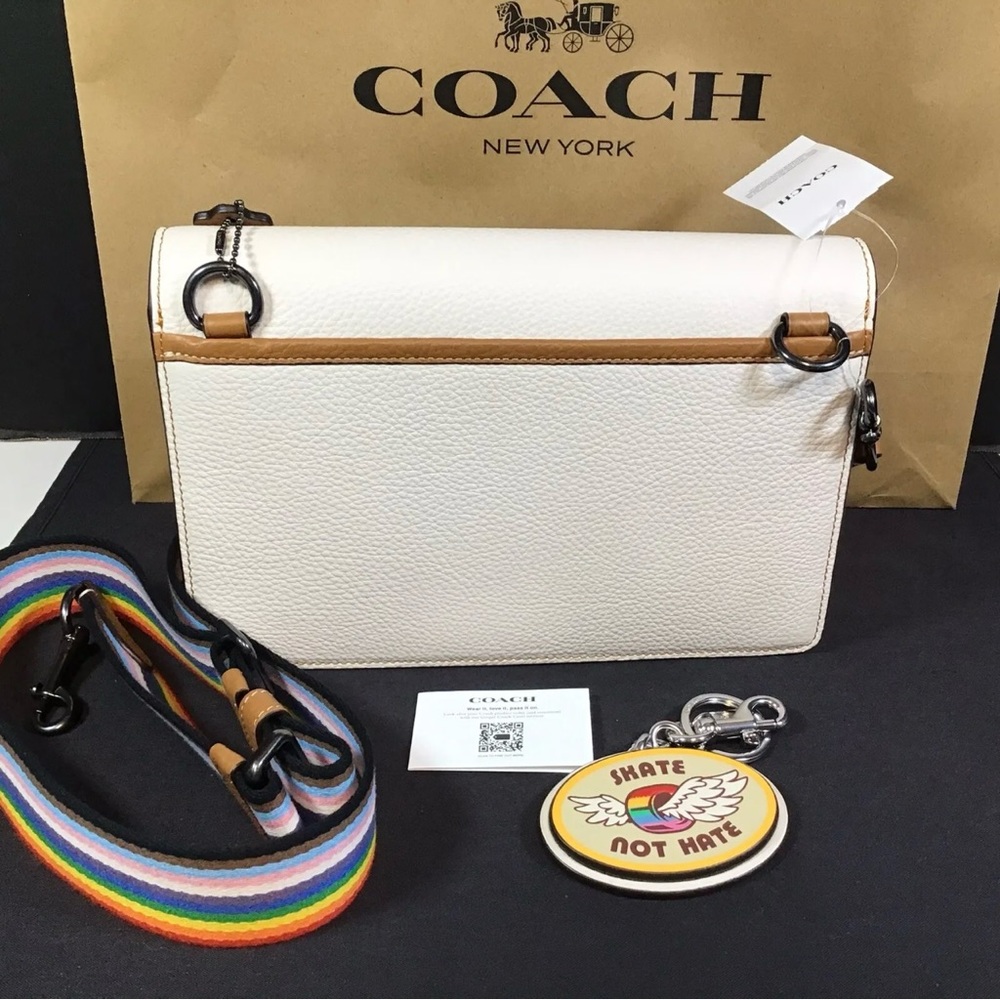 COACH Turner Flap Crossbody Patches Chalk Multi Color Rainbow Pride Keychain New - Picture 3 of 11